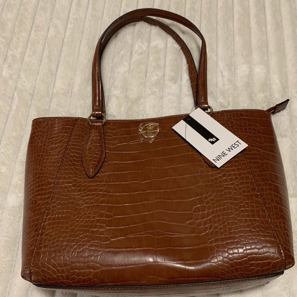 Nine West Tan Croc-Embossed Tote